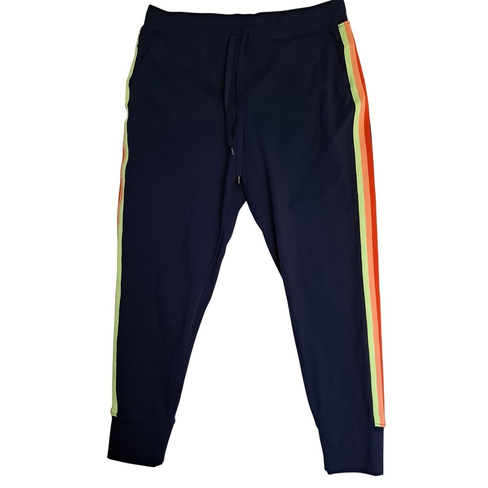 Athletic Works Joggers Womens M Navy Blue Striped Drawstring Activewear Pants